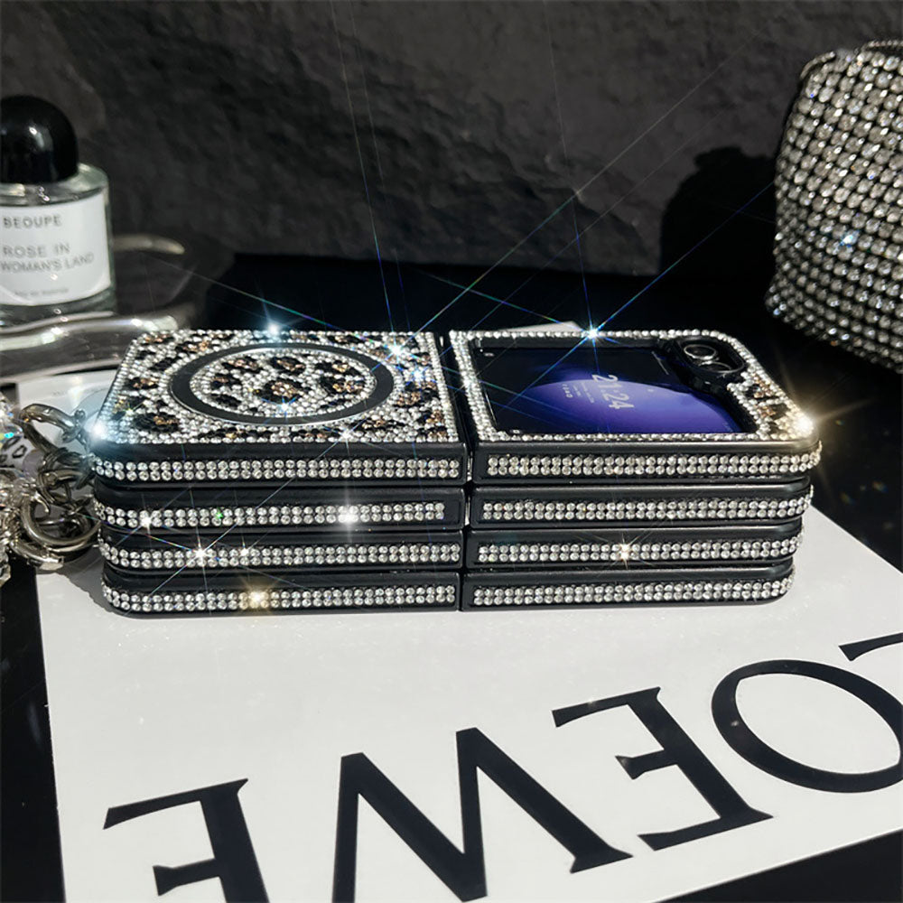 Luxury Diamond Leopard Print Magnetic Phone Case For Samsung Galaxy Z Flip 6/5/4/3
