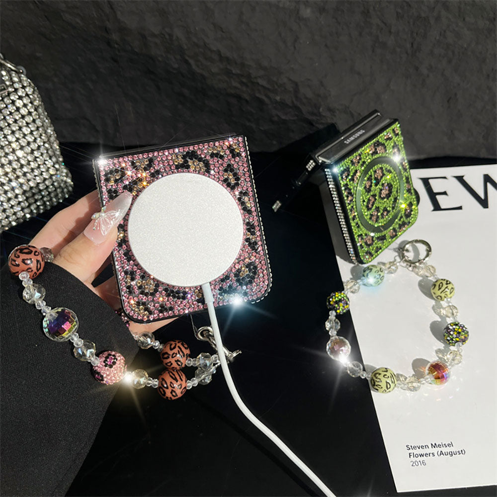 Luxury Diamond Leopard Print Magnetic Phone Case For Samsung Galaxy Z Flip 6/5/4/3