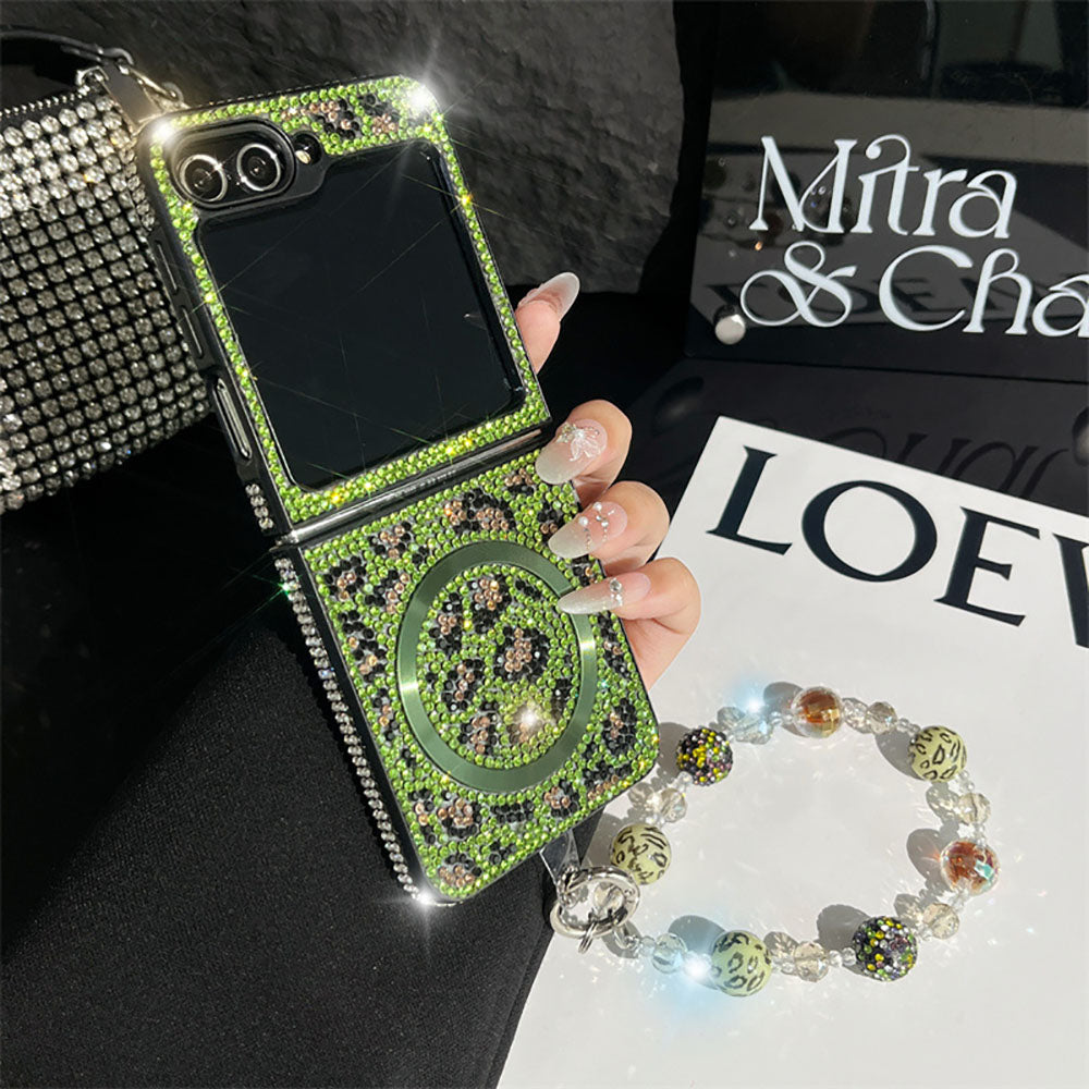 Luxury Diamond Leopard Print Magnetic Phone Case For Samsung Galaxy Z Flip 6/5/4/3