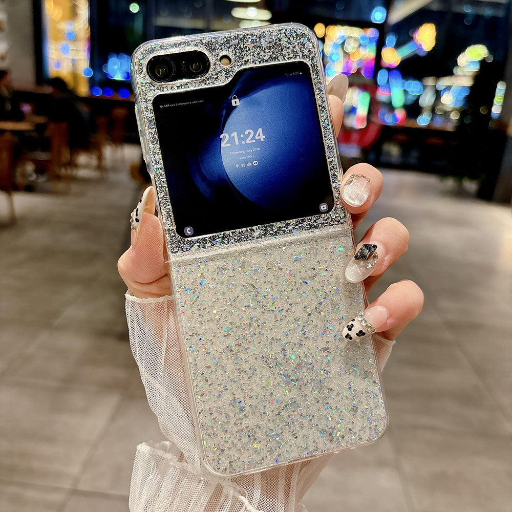 Glitter Gold Foil Diamond Flower Phone Case For Samsung Galaxy Z Flip 7/6/5
