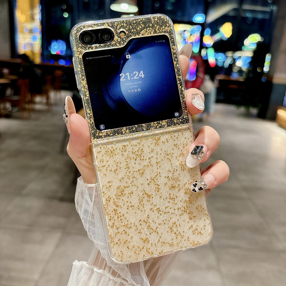 Glitter Gold Foil Diamond Flower Phone Case For Samsung Galaxy Z Flip 7/6/5
