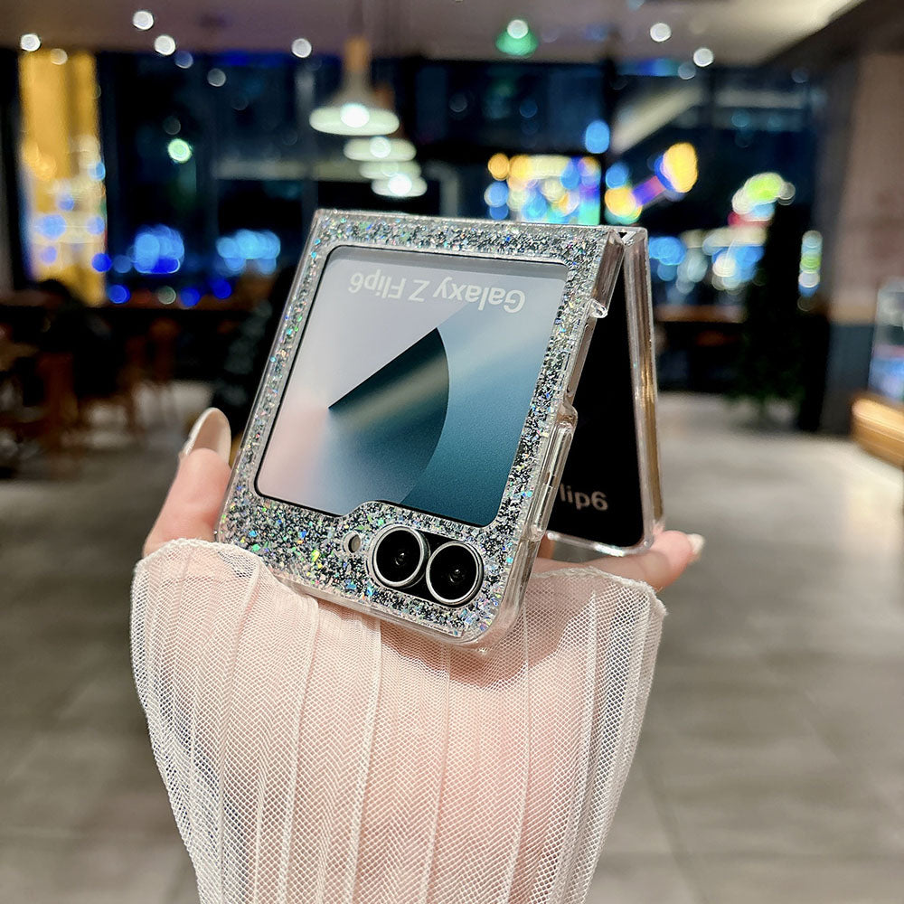 Glitter Gold Foil Diamond Flower Phone Case For Samsung Galaxy Z Flip 7/6/5