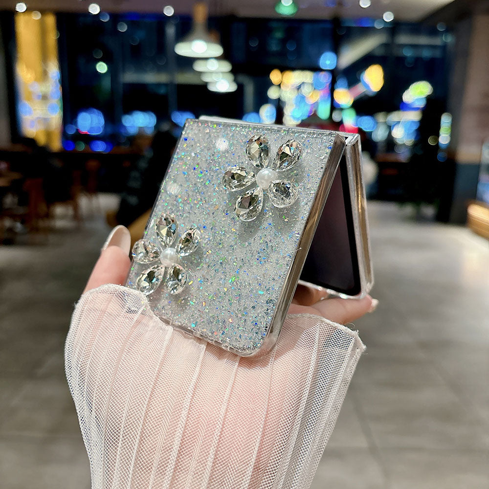 Glitter Gold Foil Diamond Flower Phone Case For Samsung Galaxy Z Flip 7/6/5
