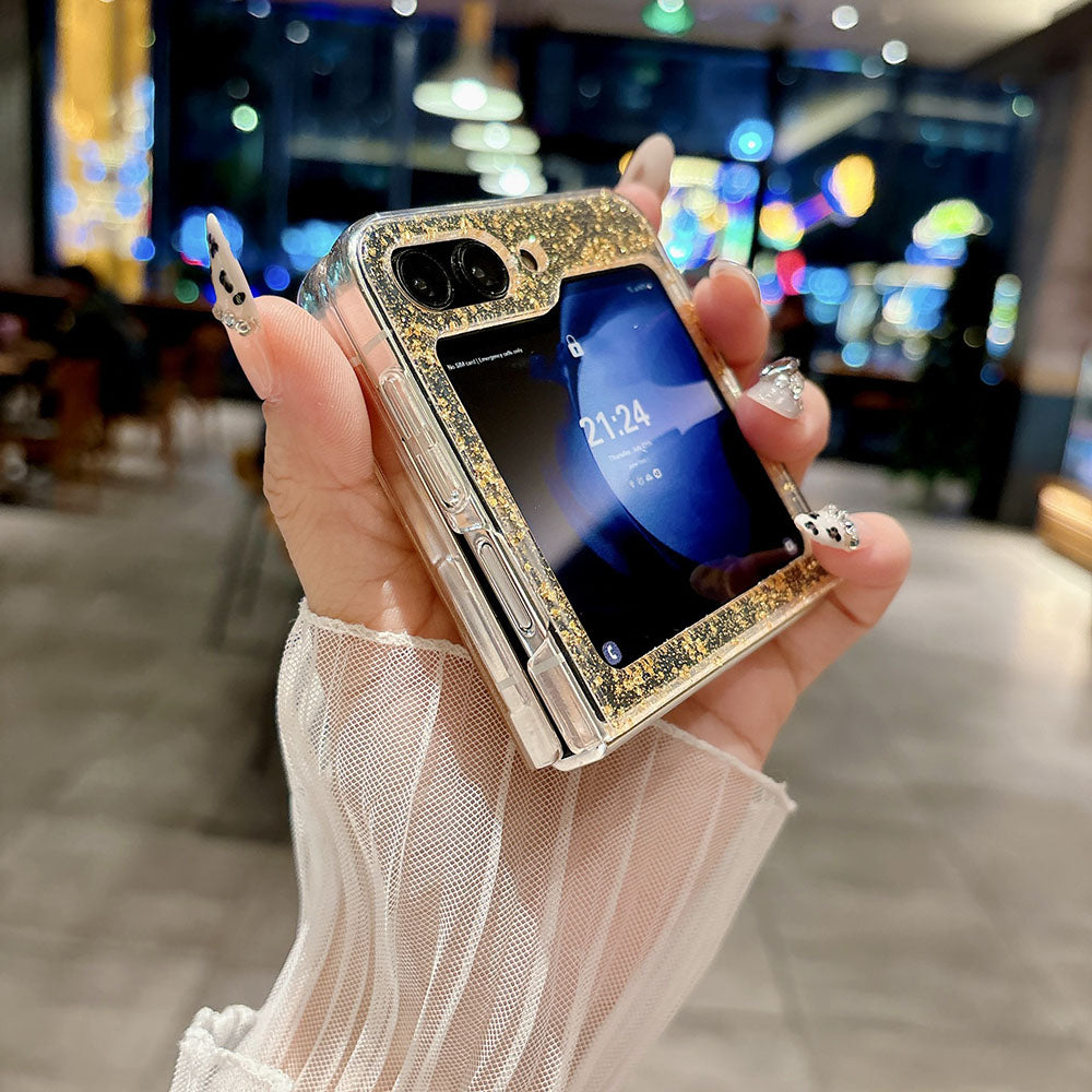 Glitter Gold Foil Diamond Flower Phone Case For Samsung Galaxy Z Flip 7/6/5
