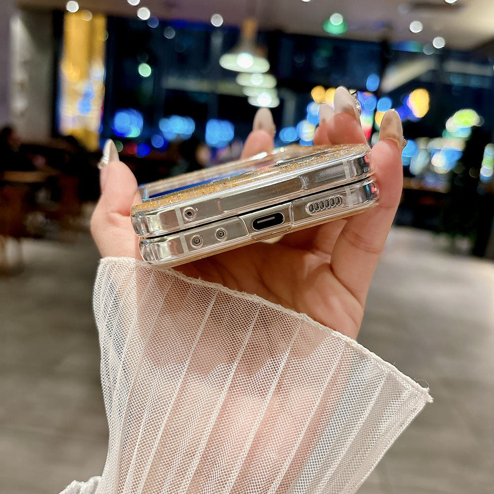 Glitter Gold Foil Diamond Flower Phone Case For Samsung Galaxy Z Flip 7/6/5