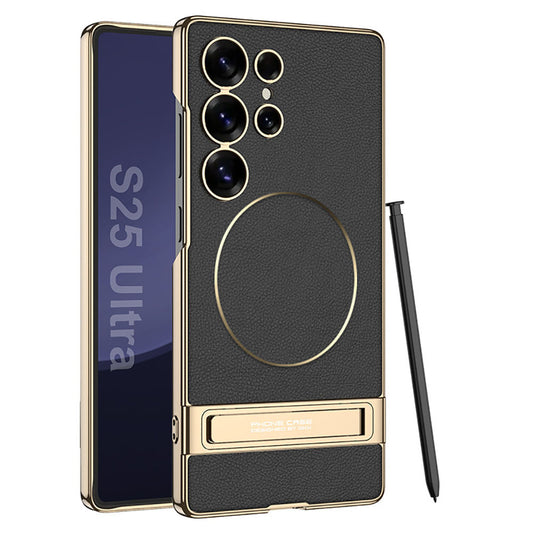 Electroplated Leather Stand Phone Case For Samsung Galaxy