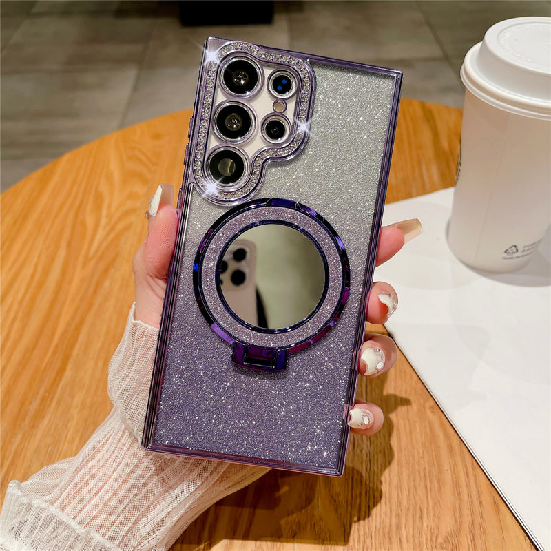 Mirror Magnetic Magsafe Glitter Diamond Ring Bracket Samsung Cases