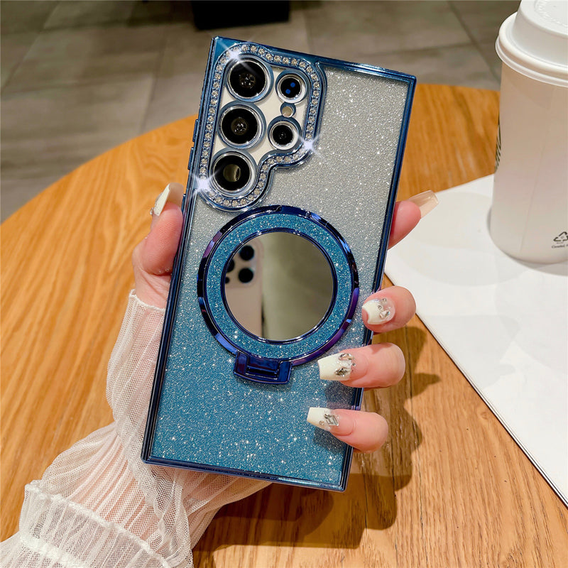 Mirror Magnetic Magsafe Glitter Diamond Ring Bracket Samsung Cases