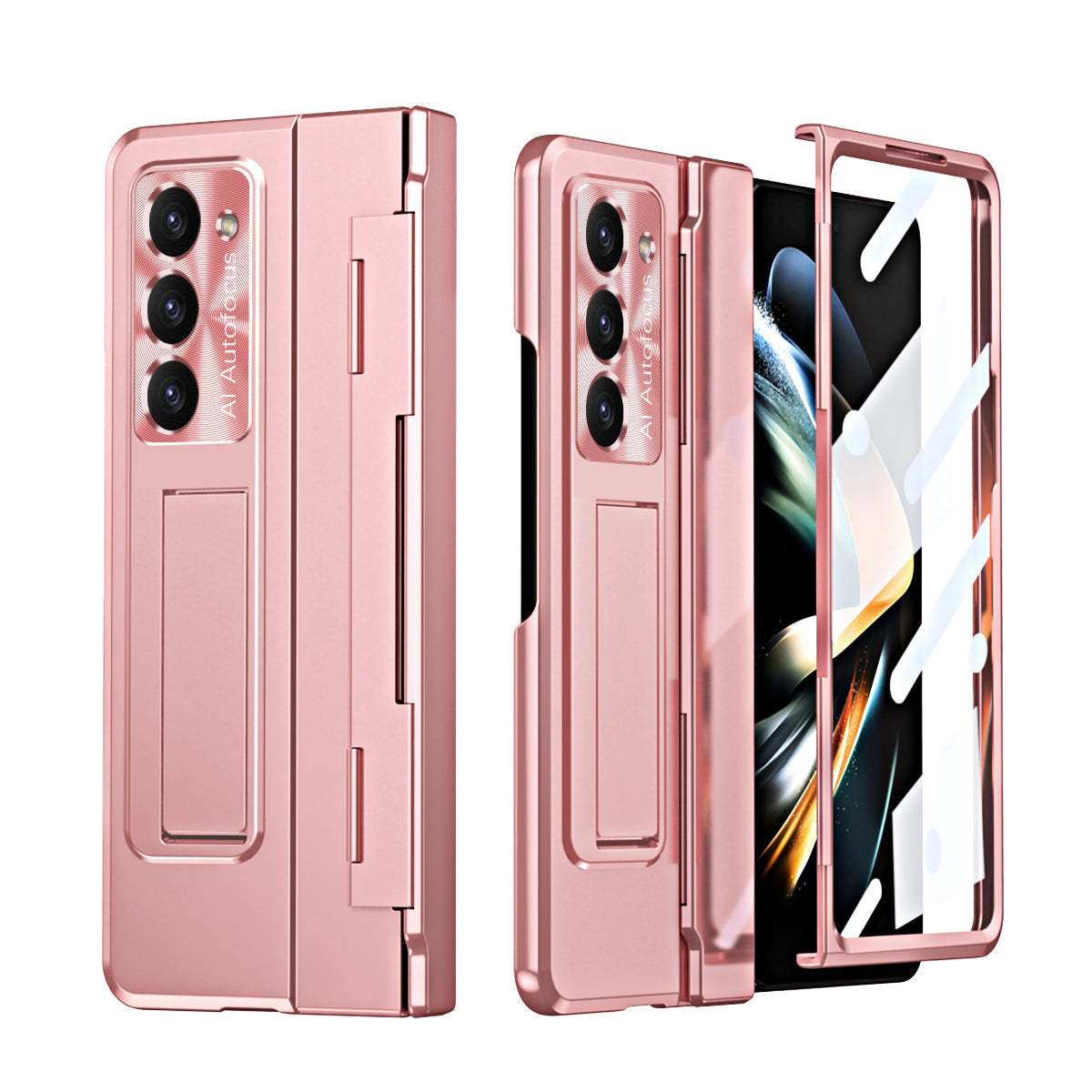 Golden Armor Hinge Magnetic Bracket Protective Phone Case With Front Protection Film For Samsung Galaxy Z Fold5 Fold4 Fold3 - Mycasety Mycasety