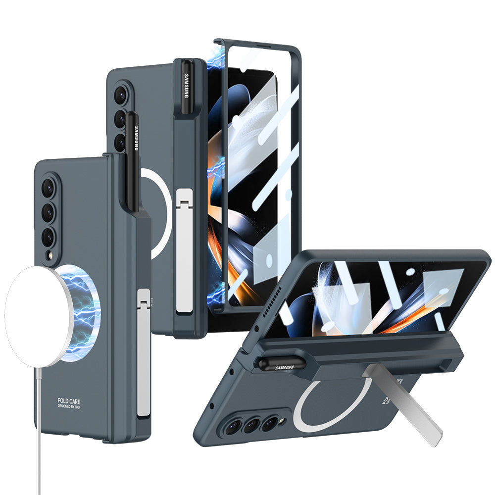 Magnetic Hinge Hidden Bracket All-included Case With Pen Box For Galaxy Z Fold4