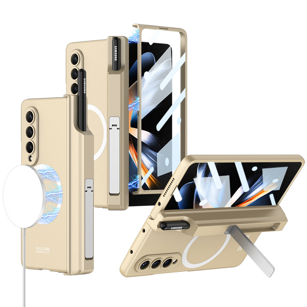 Magnetic Hinge Hidden Bracket All-included Case With Pen Box For Galaxy Z Fold4