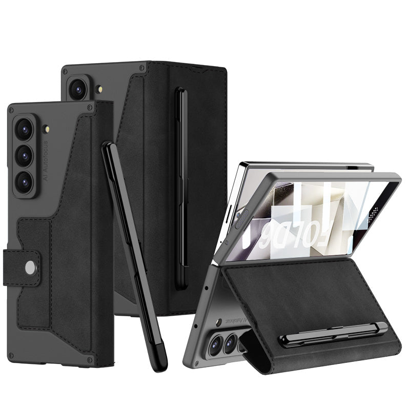 Luxurious Suede Cover Shockproof Phone Case With Screen Protector and Pen Slot For Galaxy Z Fold 7/6/5/4/3