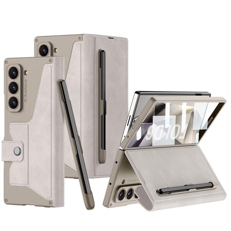 Luxurious Suede Cover Shockproof Phone Case With Screen Protector and Pen Slot For Galaxy Z Fold 7/6/5/4/3