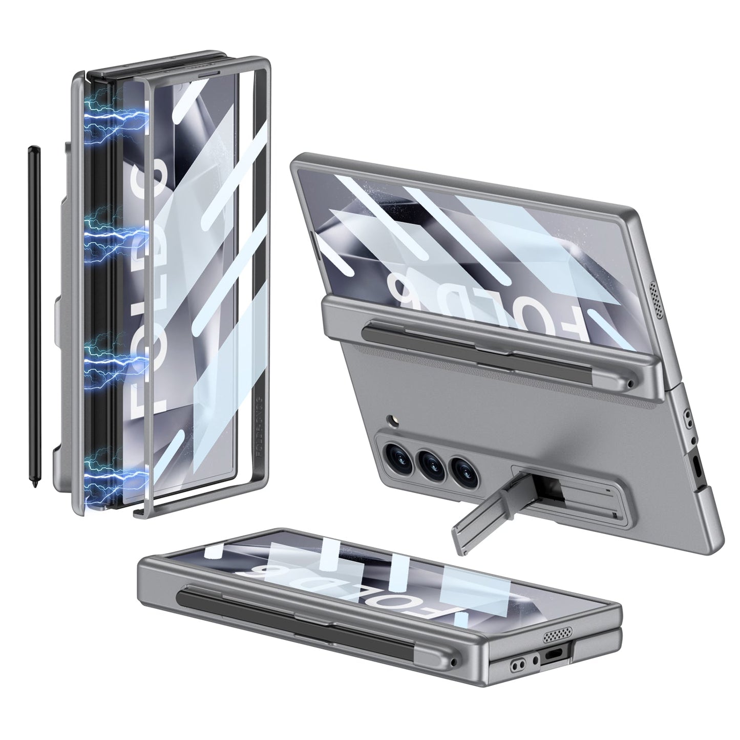 Magnetic Hinge Pen Slot Hidden Bracket All-included Case With Back Screen Protector For Galaxy Z Fold 7/6/5/4/3