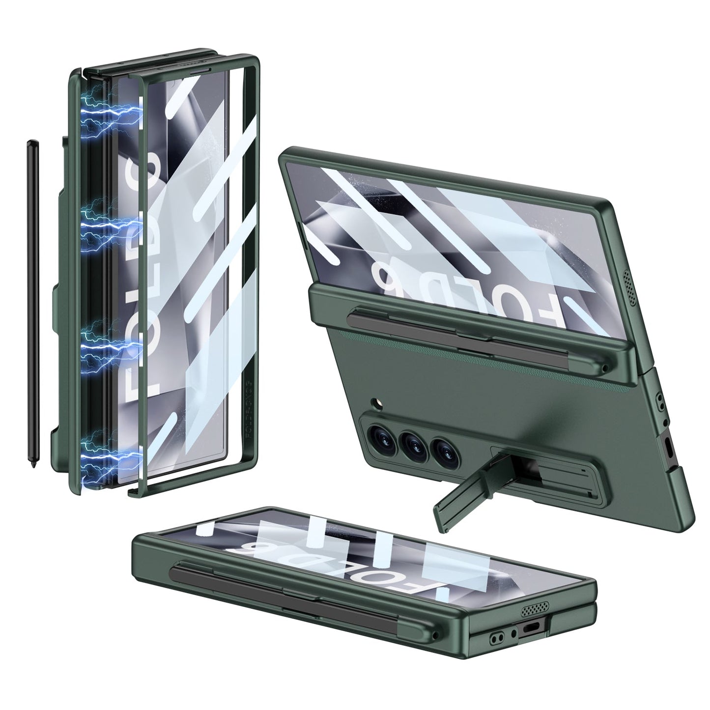 Magnetic Hinge Pen Slot Hidden Bracket All-included Case With Back Screen Protector For Galaxy Z Fold 7/6/5/4/3