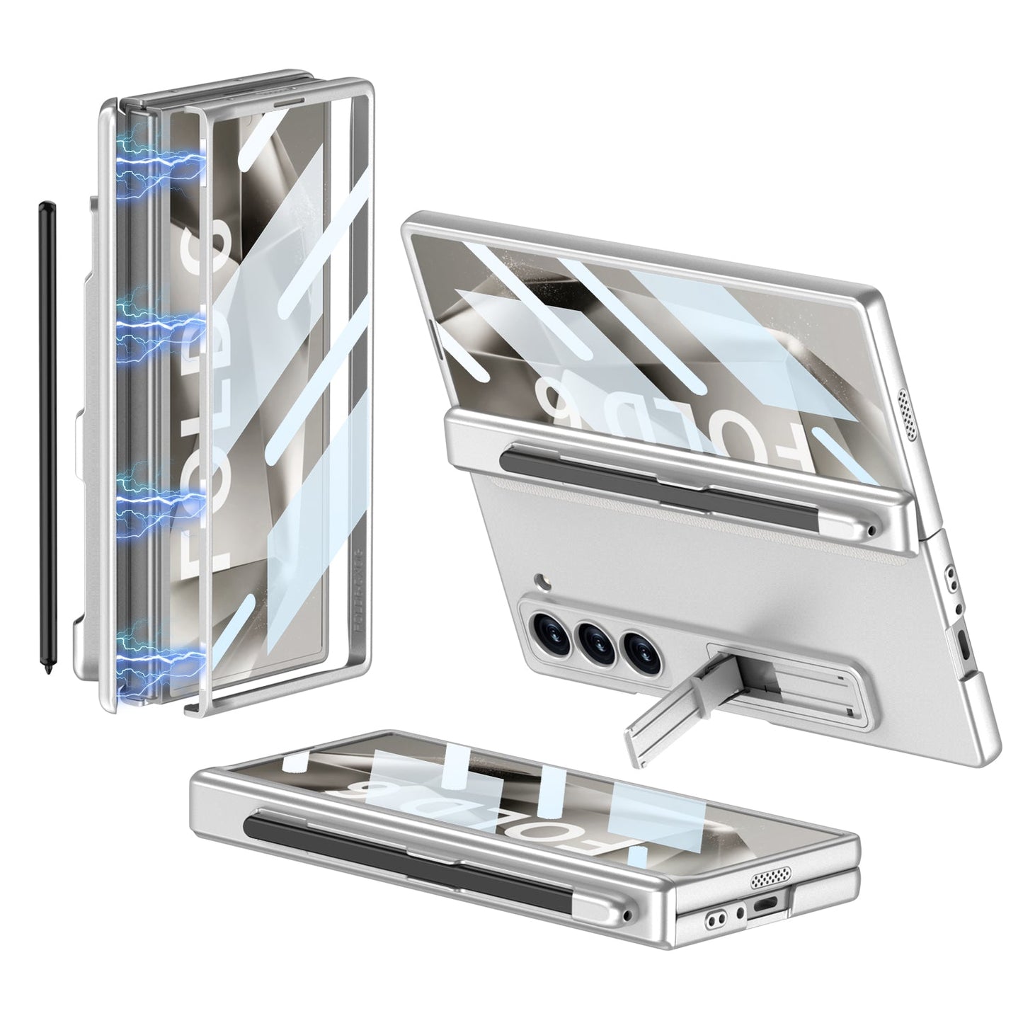 Magnetic Hinge Pen Slot Hidden Bracket All-included Case With Back Screen Protector For Galaxy Z Fold 7/6/5/4/3