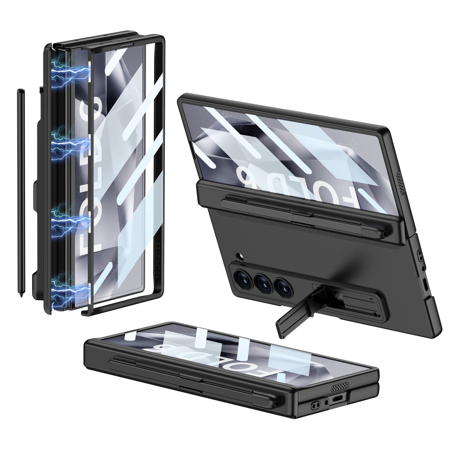 Magnetic Hinge Pen Slot Hidden Bracket All-included Case With Back Screen Protector For Galaxy Z Fold 7/6/5/4/3