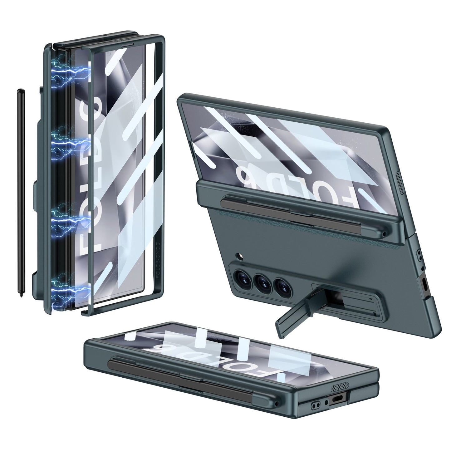 Magnetic Hinge Pen Slot Hidden Bracket All-included Case With Back Screen Protector For Galaxy Z Fold 7/6/5/4/3