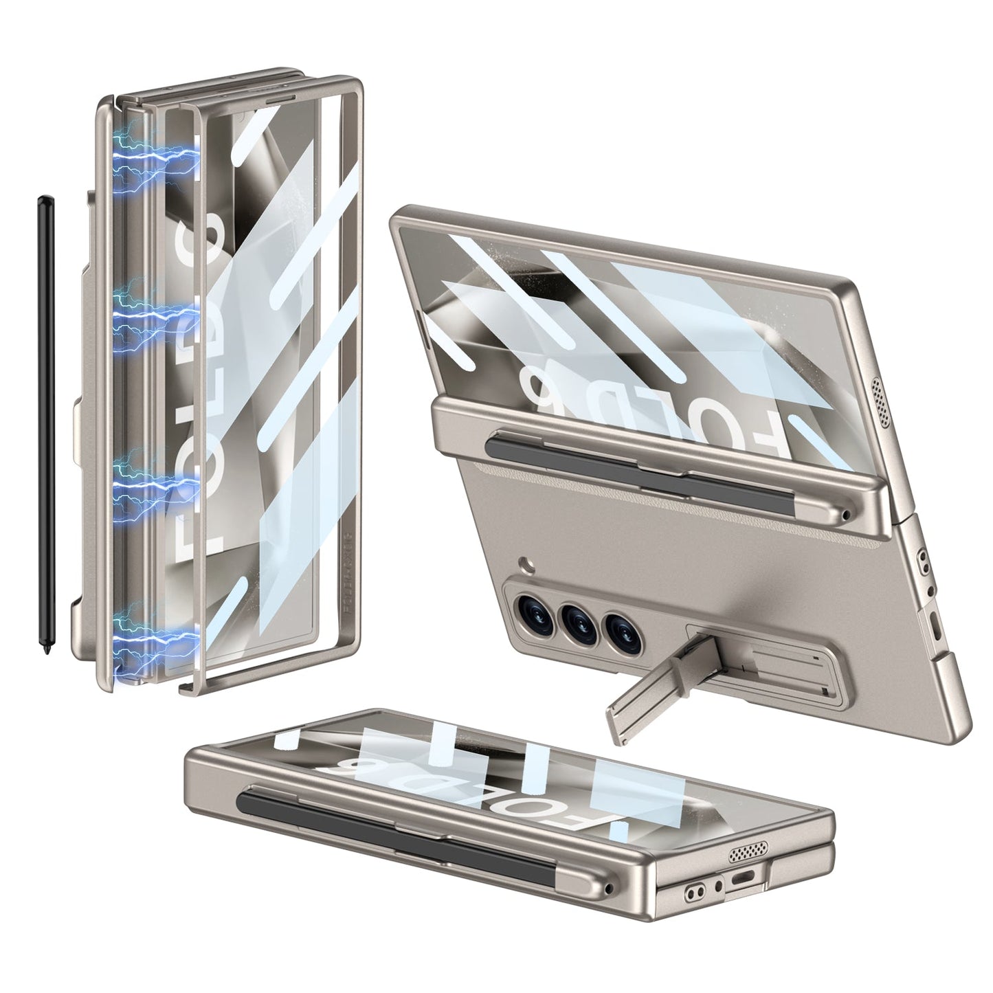 Magnetic Hinge Pen Slot Hidden Bracket All-included Case With Back Screen Protector For Galaxy Z Fold 7/6/5/4/3