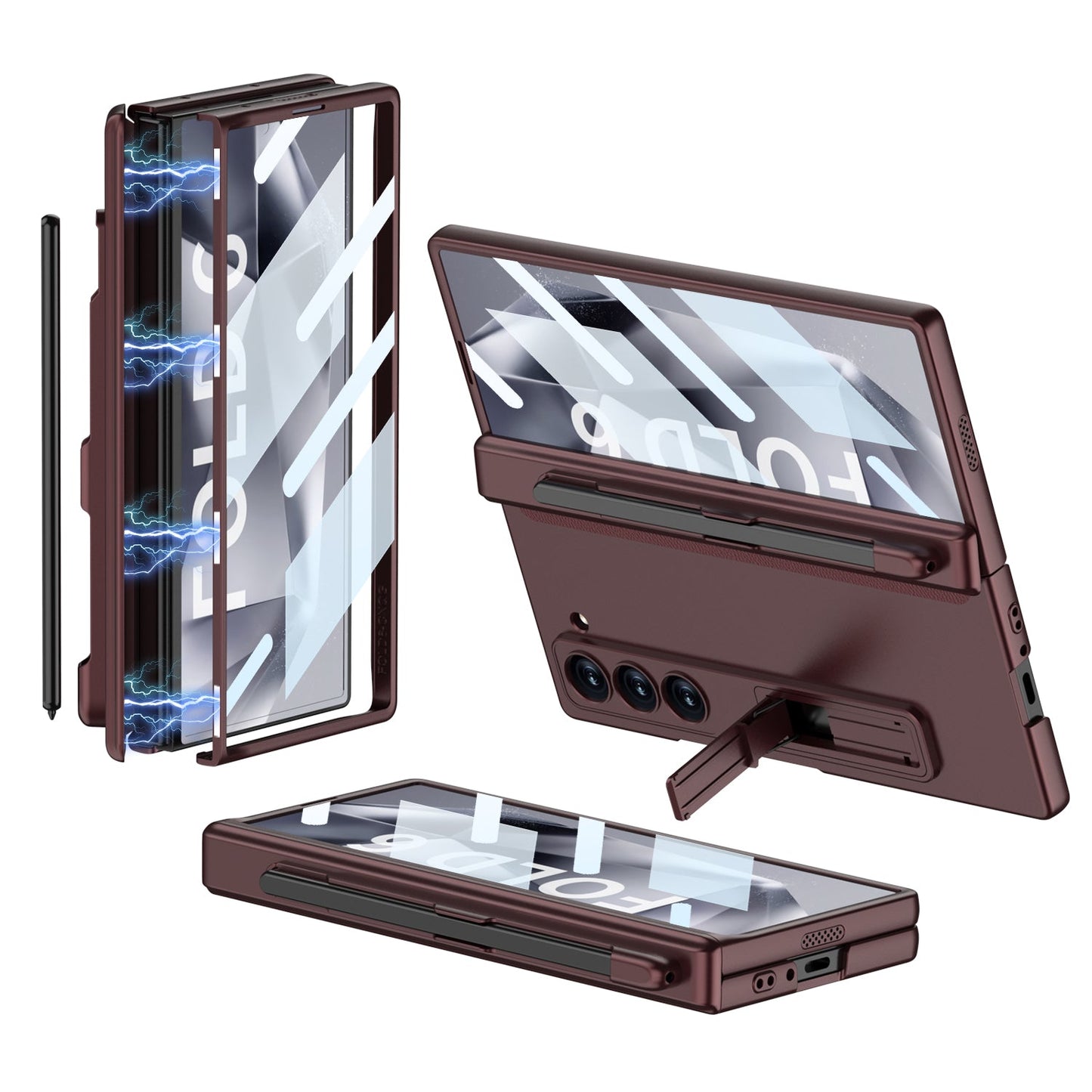 Magnetic Hinge Pen Slot Hidden Bracket All-included Case With Back Screen Protector For Galaxy Z Fold 7/6/5/4/3