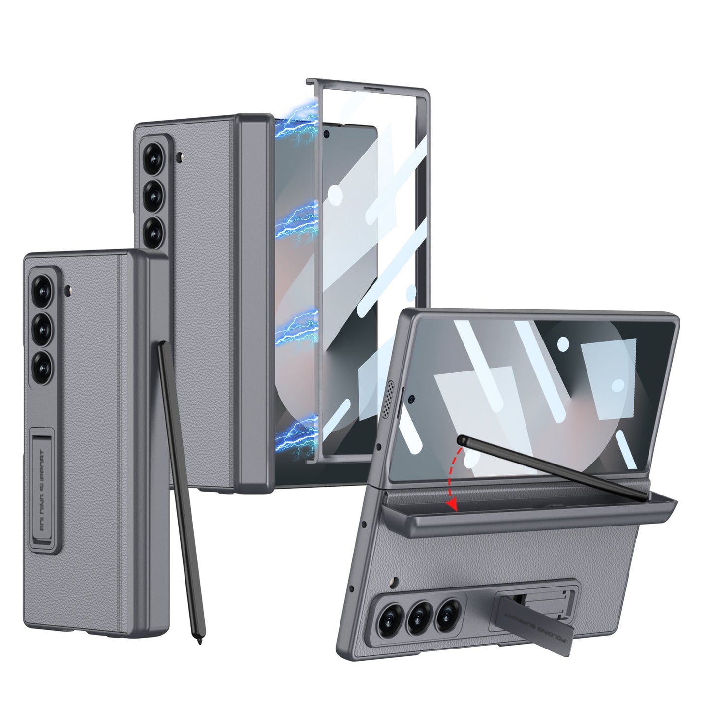 Magnetic Pen Box Shockproof Leather Phone Case With Screen Glass Protector For Galaxy Z Fold 6/5/4/3