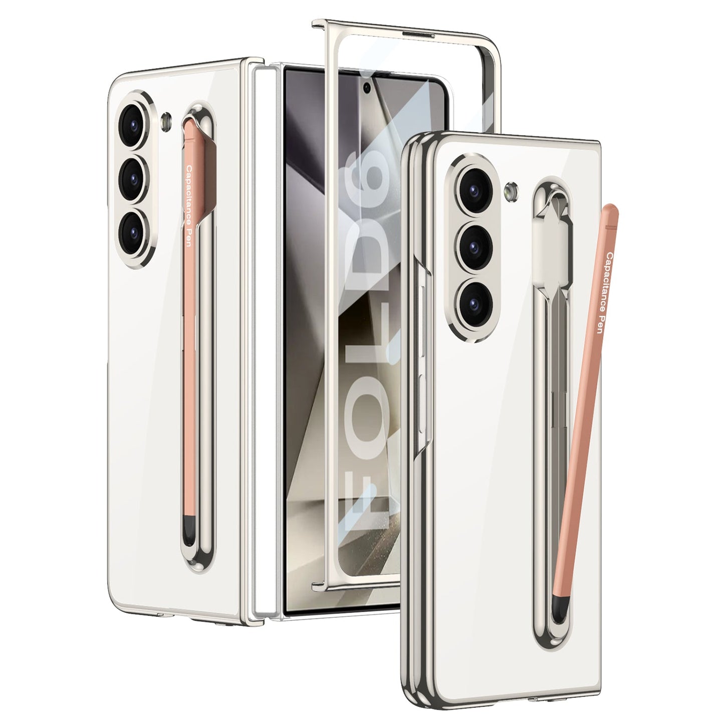 Transparent Electroplating Protective Phone Case With Pen Tray Shell and Film For Galaxy Z Fold6