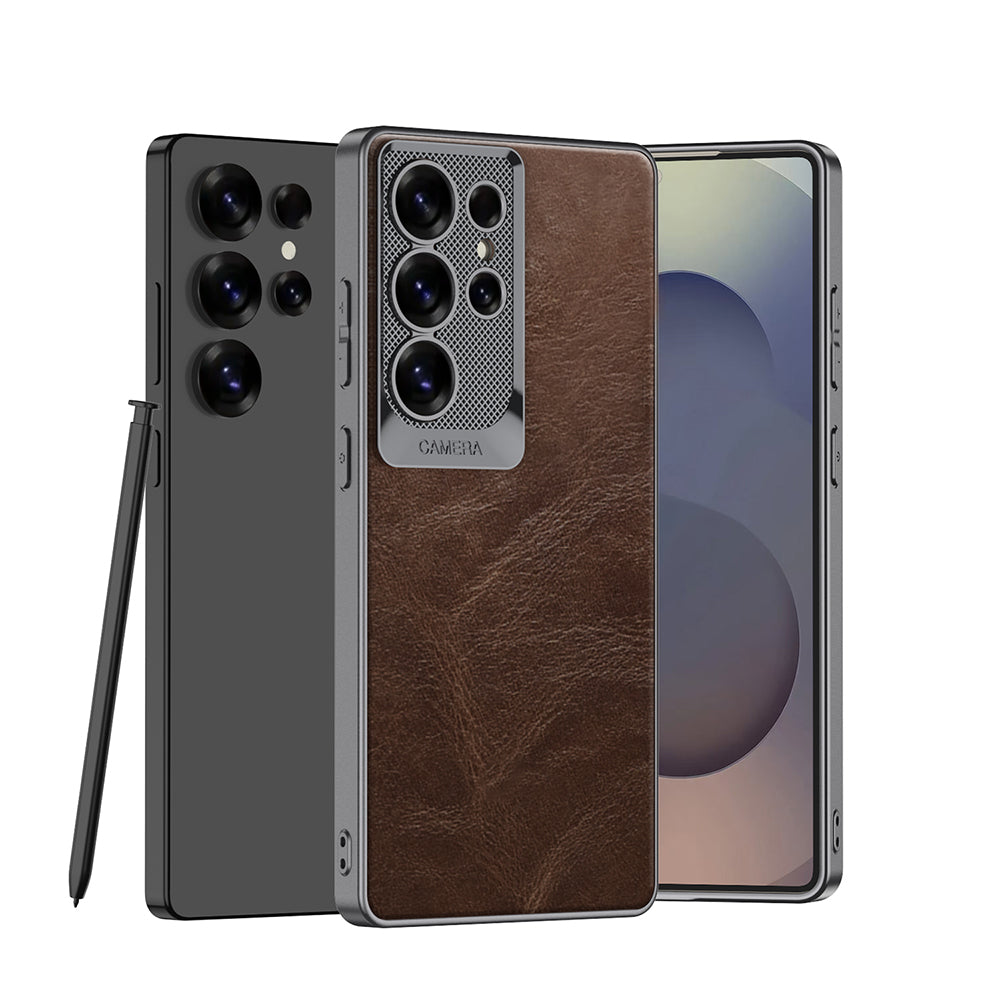 Metal Lens Protection Shockproof Leather Case for Galaxy S25 Ultra