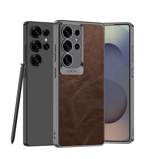 Metal Lens Protection Shockproof Leather Case for Galaxy S25 Ultra