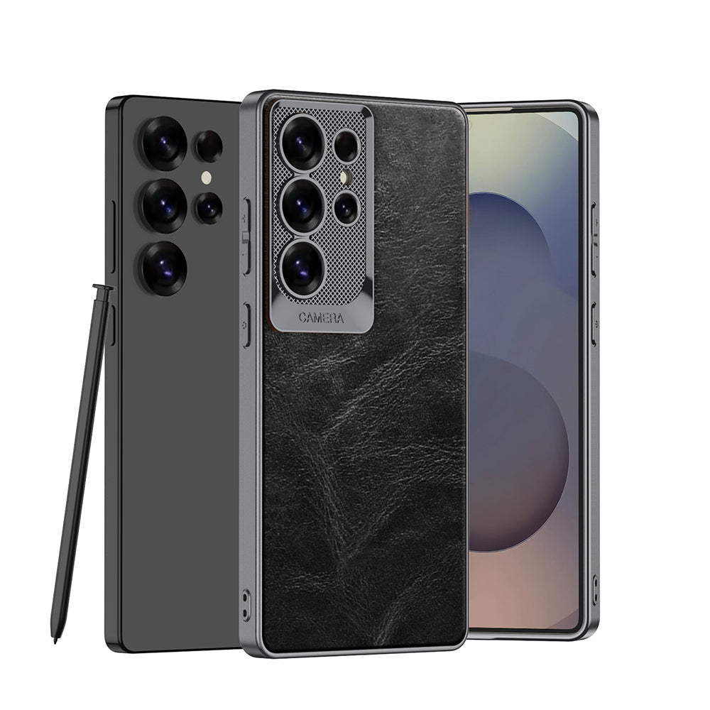 Metal Lens Protection Shockproof Leather Case for Galaxy S25 Ultra