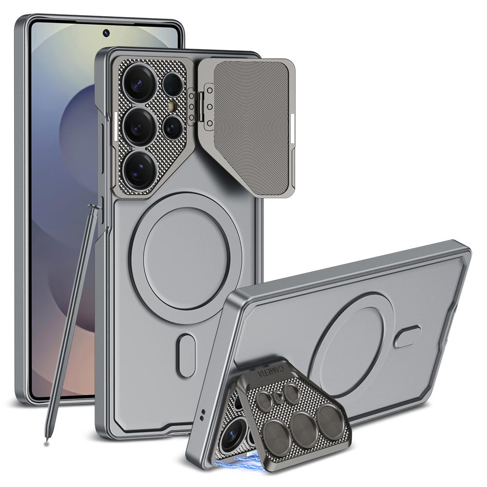 Magnetic Adjustable Camera Metal Kickstand Premium Rugged Protective Case for Galaxy S25 Ultra