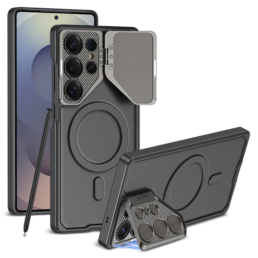 Magnetic Adjustable Camera Metal Kickstand Premium Rugged Protective Case for Galaxy S25 Ultra