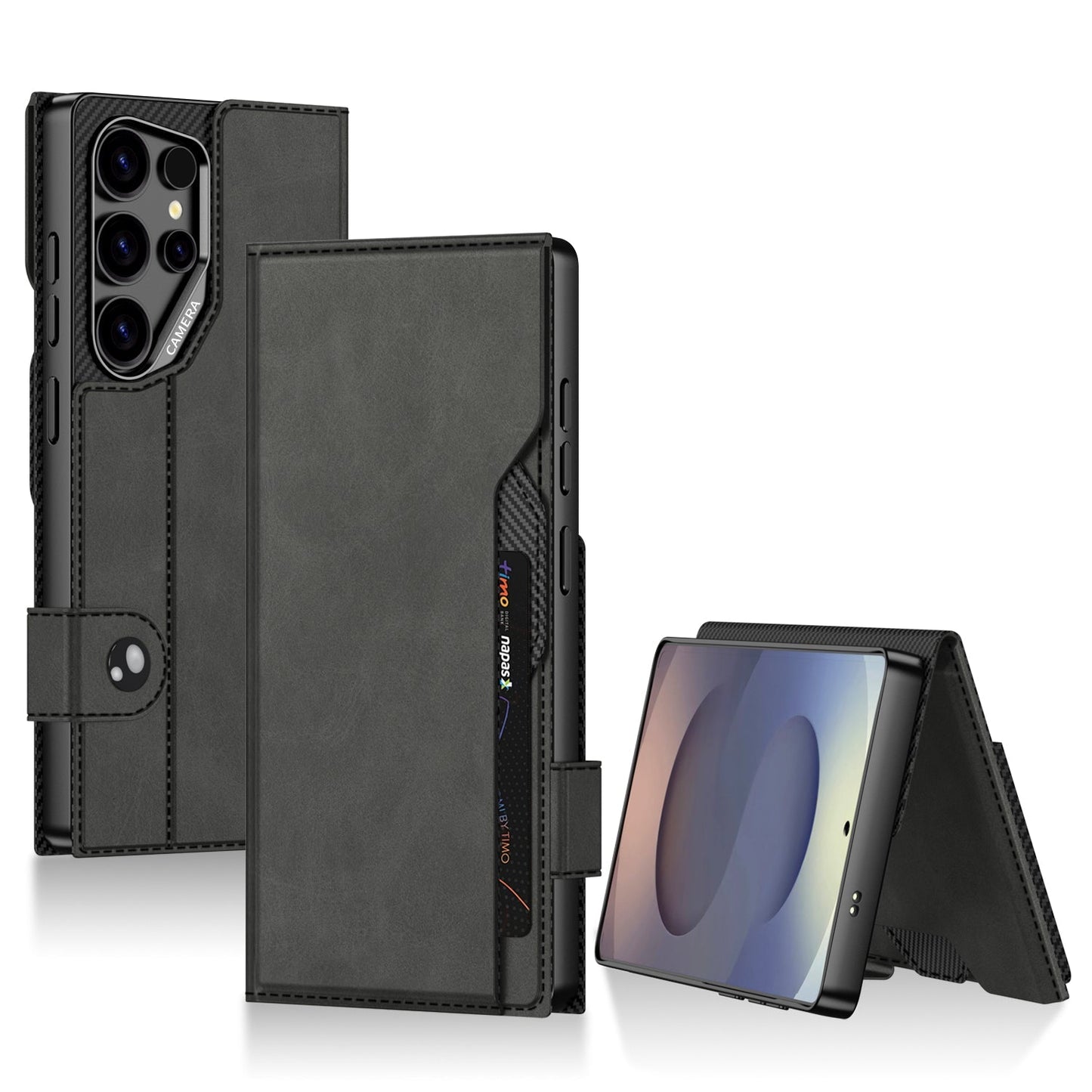 Premium Leather Wallet Card Holder Case with Magnetic Flap Button for Galaxy S25 Ultra