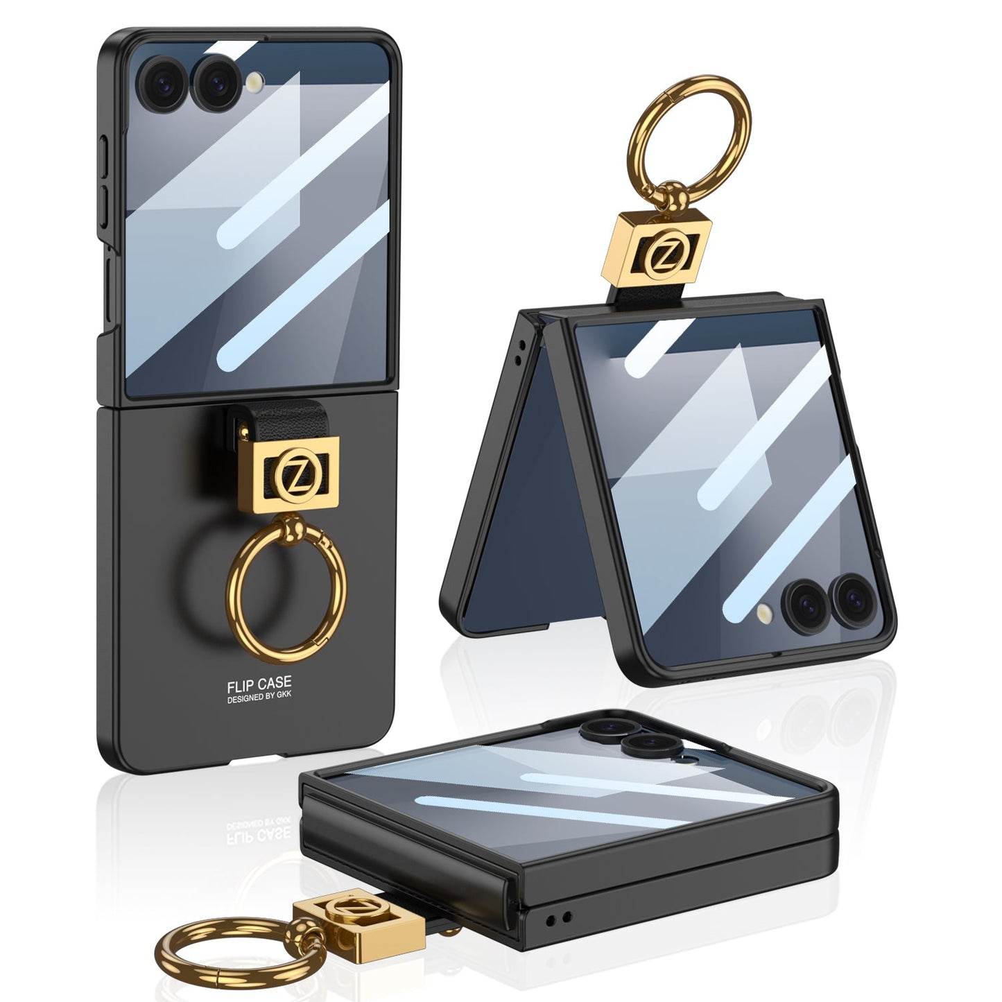 Luxury Z Ring Holder Phone Case With Back Screen Protector For Galaxy Z Flip 7