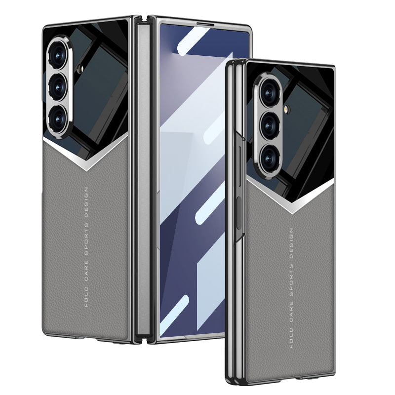 Electroplating Leather Shockproof Phone Case With Screen Protector For Galaxy Z Fold 7/6