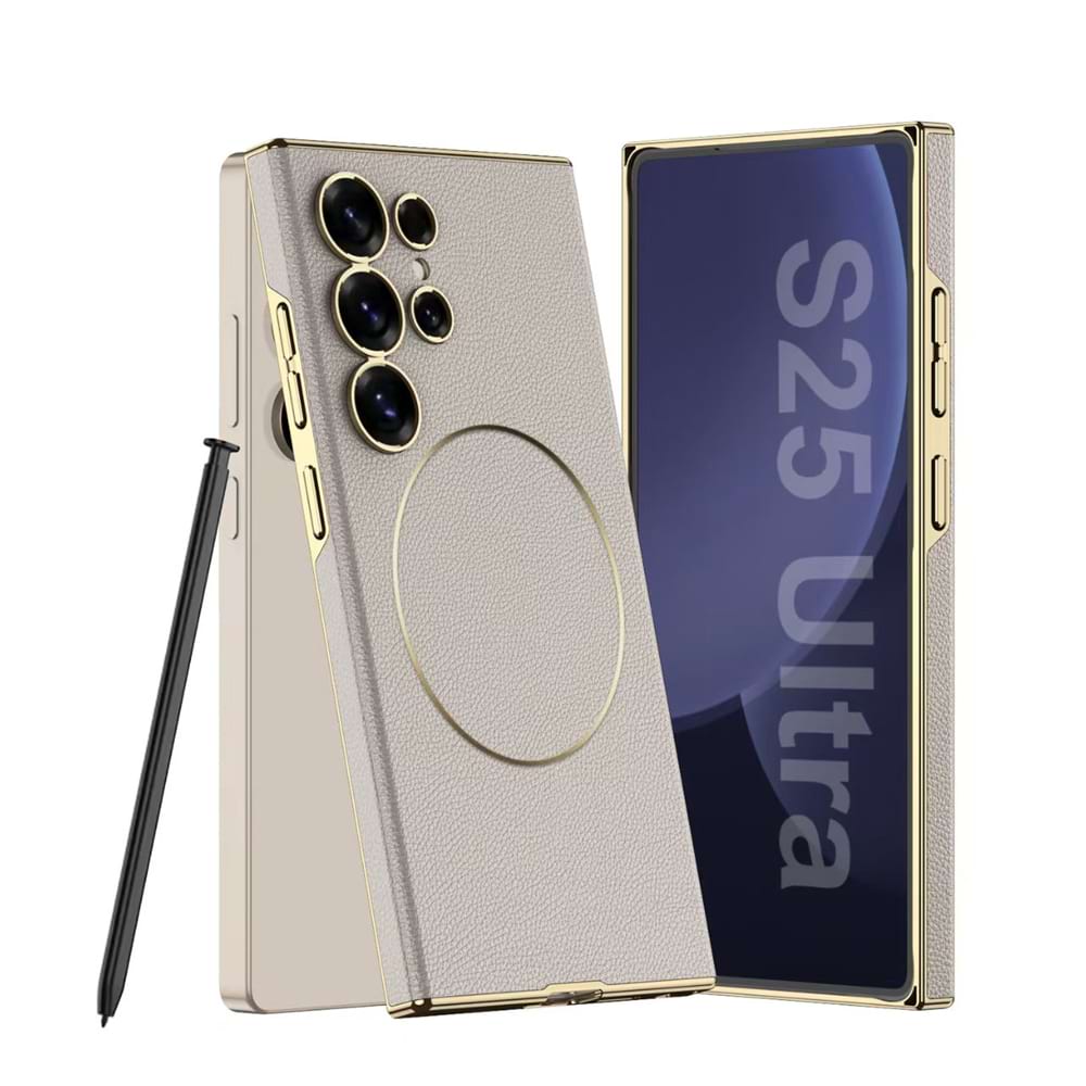 Magnetic Electroplated Leather Case for Galaxy S25 Ultra