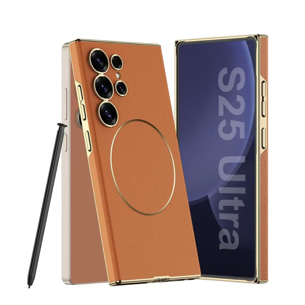 Magnetic Electroplated Leather Case for Galaxy S25 Ultra