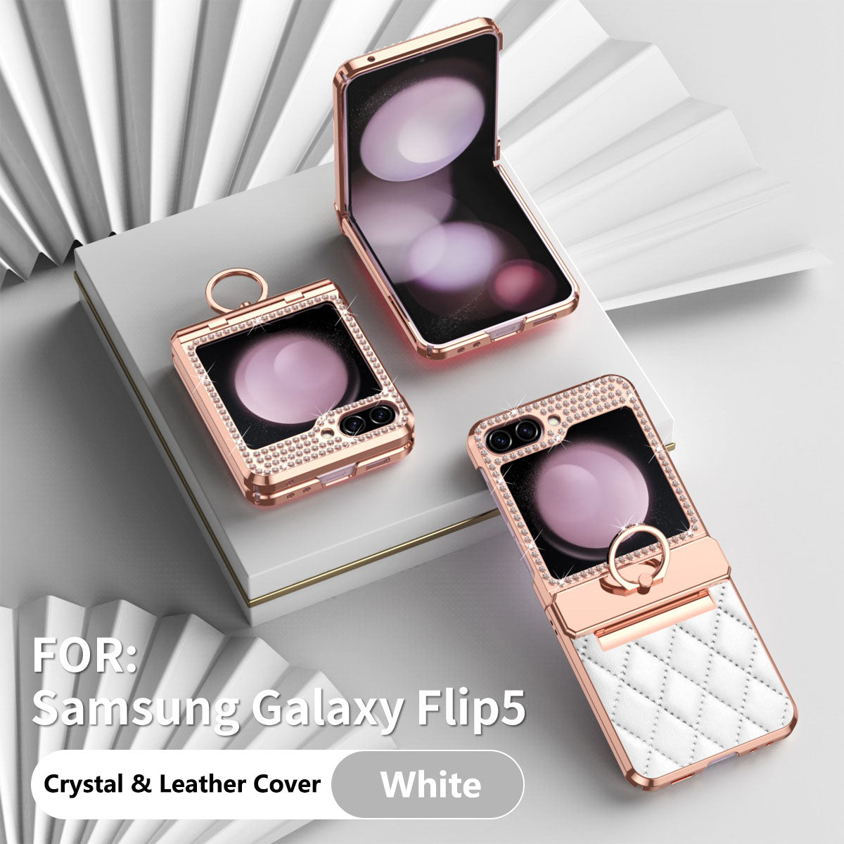 Lyxury Crystal Leather Ring Holder Protective Phone Case For Samsung Galaxy Z Flip 5/4/3 - mycasety2023 Mycasety