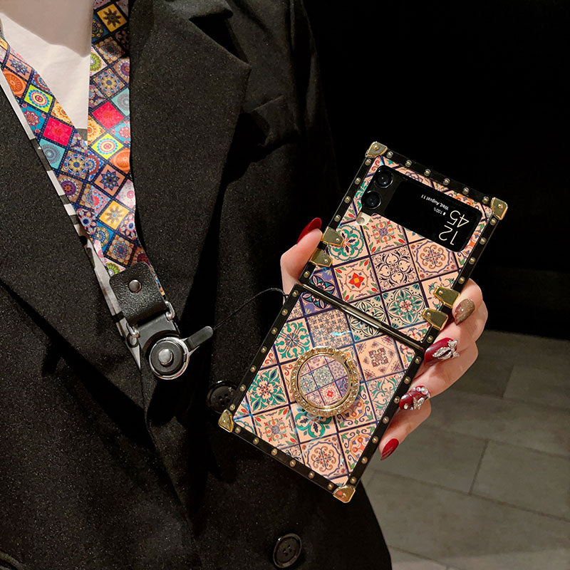 Retro Boho Style Ring Case With Lanyard for Samsung Galaxy Z Flip3 Flip4 5G - {{ shop_name}} pphonecover
