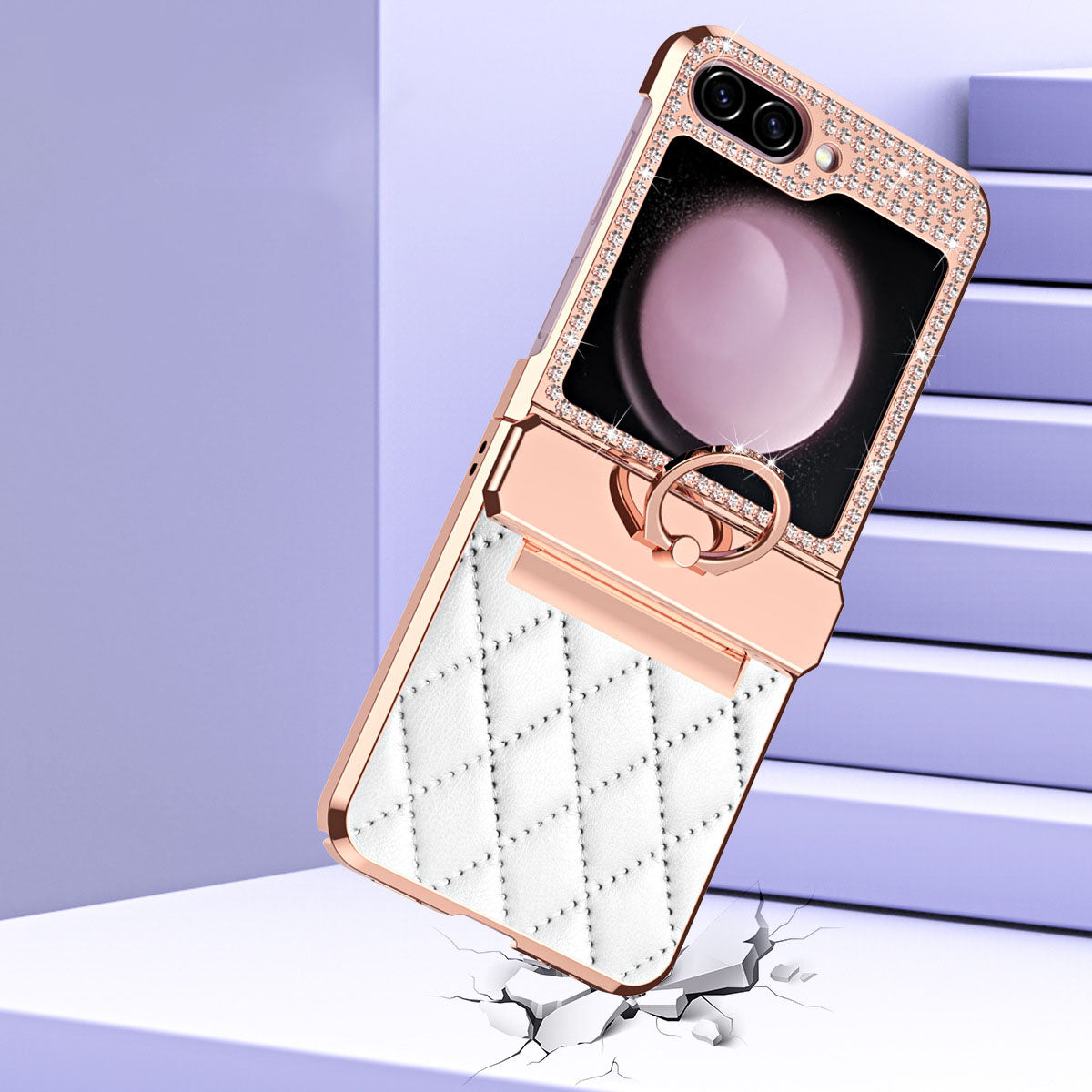 Lyxury Crystal Leather Ring Holder Protective Phone Case For Samsung Galaxy Z Flip 5/4/3 - mycasety2023 Mycasety