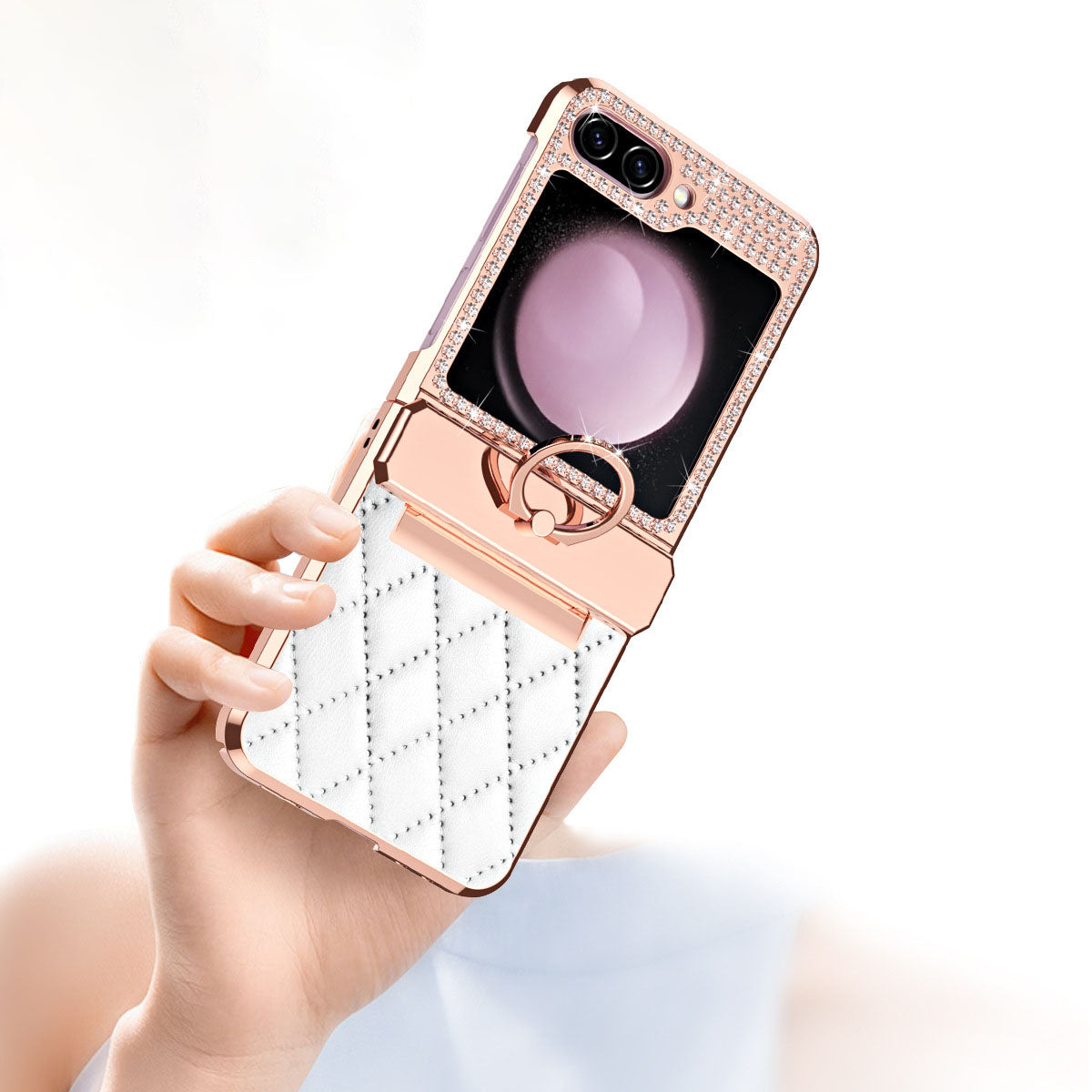 Lyxury Crystal Leather Ring Holder Protective Phone Case For Samsung Galaxy Z Flip 5/4/3 - mycasety2023 Mycasety