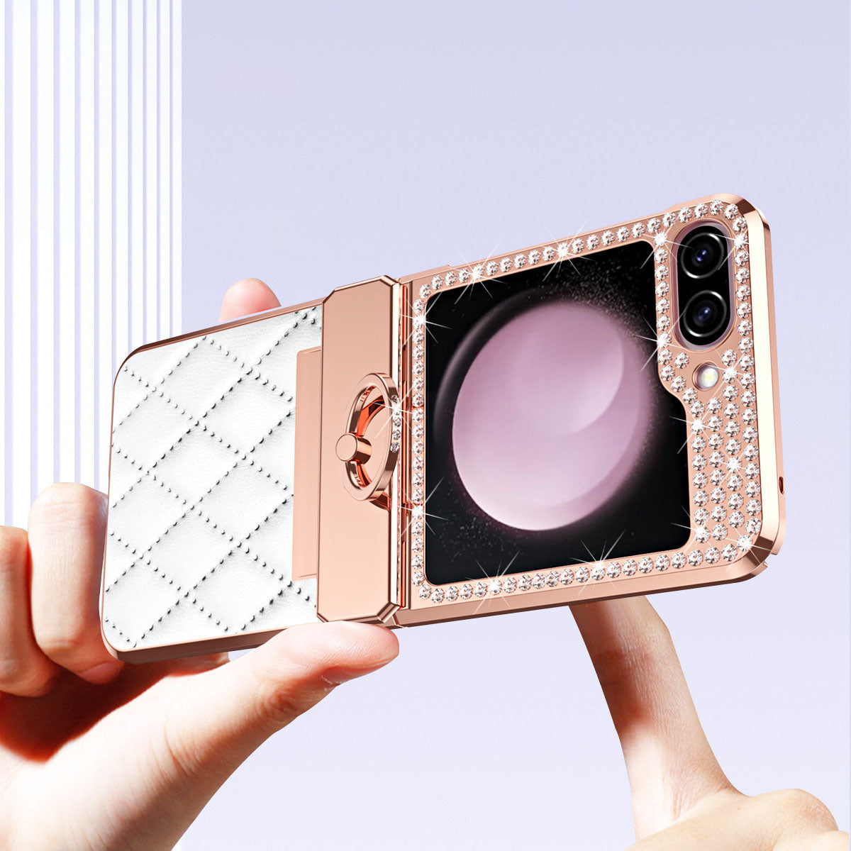 Lyxury Crystal Leather Ring Holder Protective Phone Case For Samsung Galaxy Z Flip 5/4/3 - mycasety2023 Mycasety