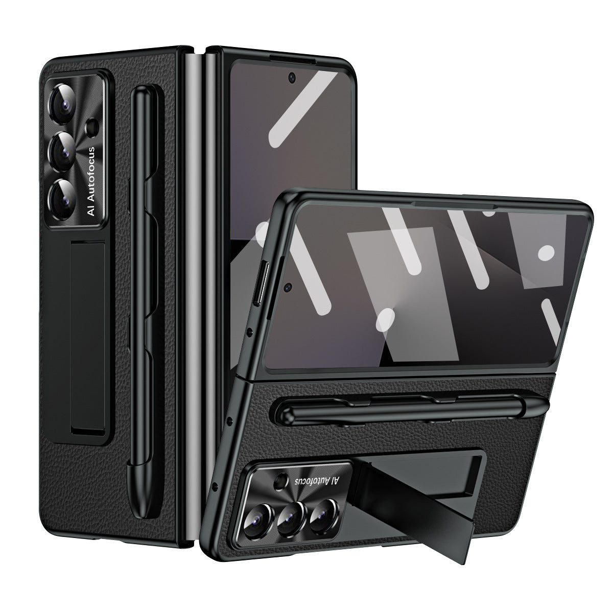 Business Electroplating Leather Phone Case With Screen Film & Stylus For Galaxy Z Fold 7/6/5/4/3