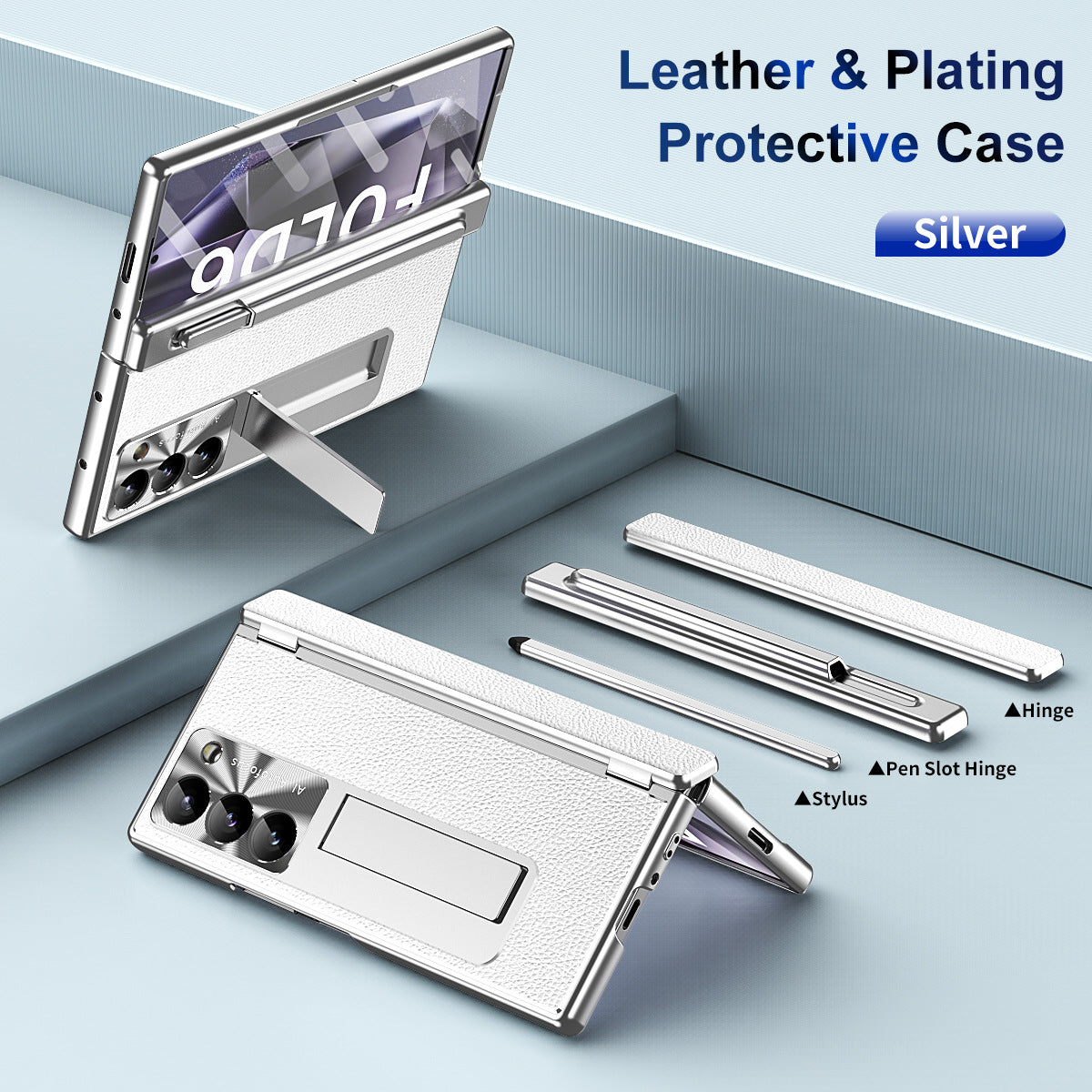 Aluminum Alloy Frame Magnetic Bracket All-Inclusive Electroplating Leather Cover For Galaxy Z Fold