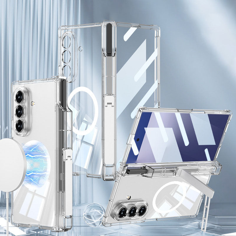 Magnetic Hinge Hidden Bracket All-included Clear Phone Case With Pen Box For Galaxy Z Fold 7/6/5