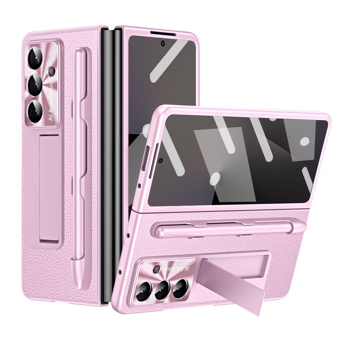 Business Electroplating Leather Phone Case With Screen Film & Stylus For Galaxy Z Fold 7/6/5/4/3
