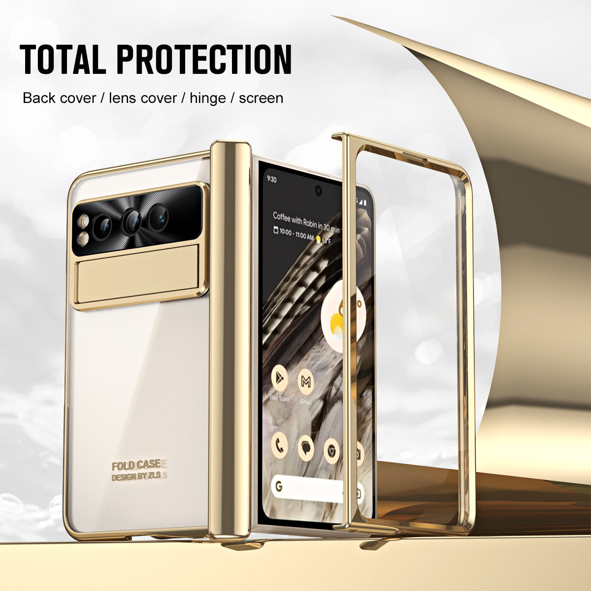 Electroplated Transparent Google Pixel Fold Case with Dual Hinge Protector & Screen Protector & Hidden Kickstand Pen Slot & Free Stylus - Mycasety Mycasety