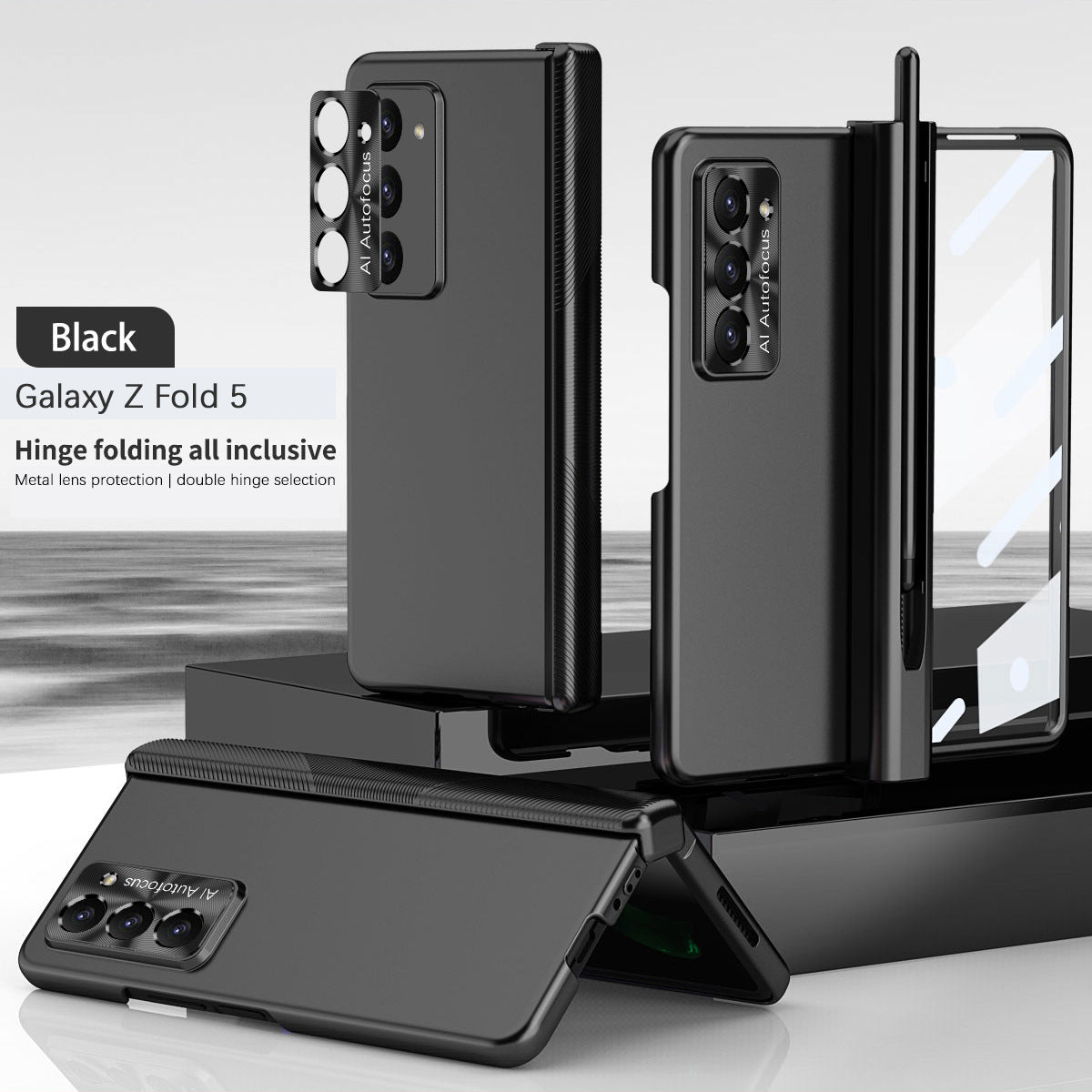 Electroplated Folding Case For Galaxy Z Fold5 Fold4 Fold3 With Double Hinge Protector and Free Stylus - Mycasety Mycasety