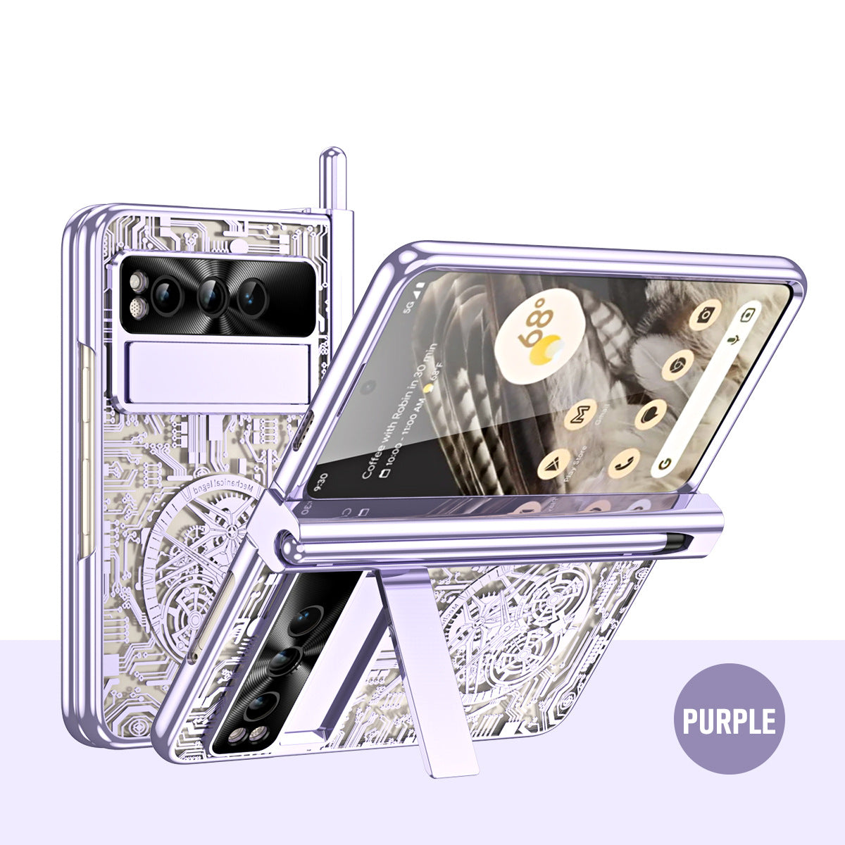 Electroplating Google Pixel Fold Case All Inclusive Double Pen Tray Hinge with Screen Protector and Free stylus - Mycasety Mycasety