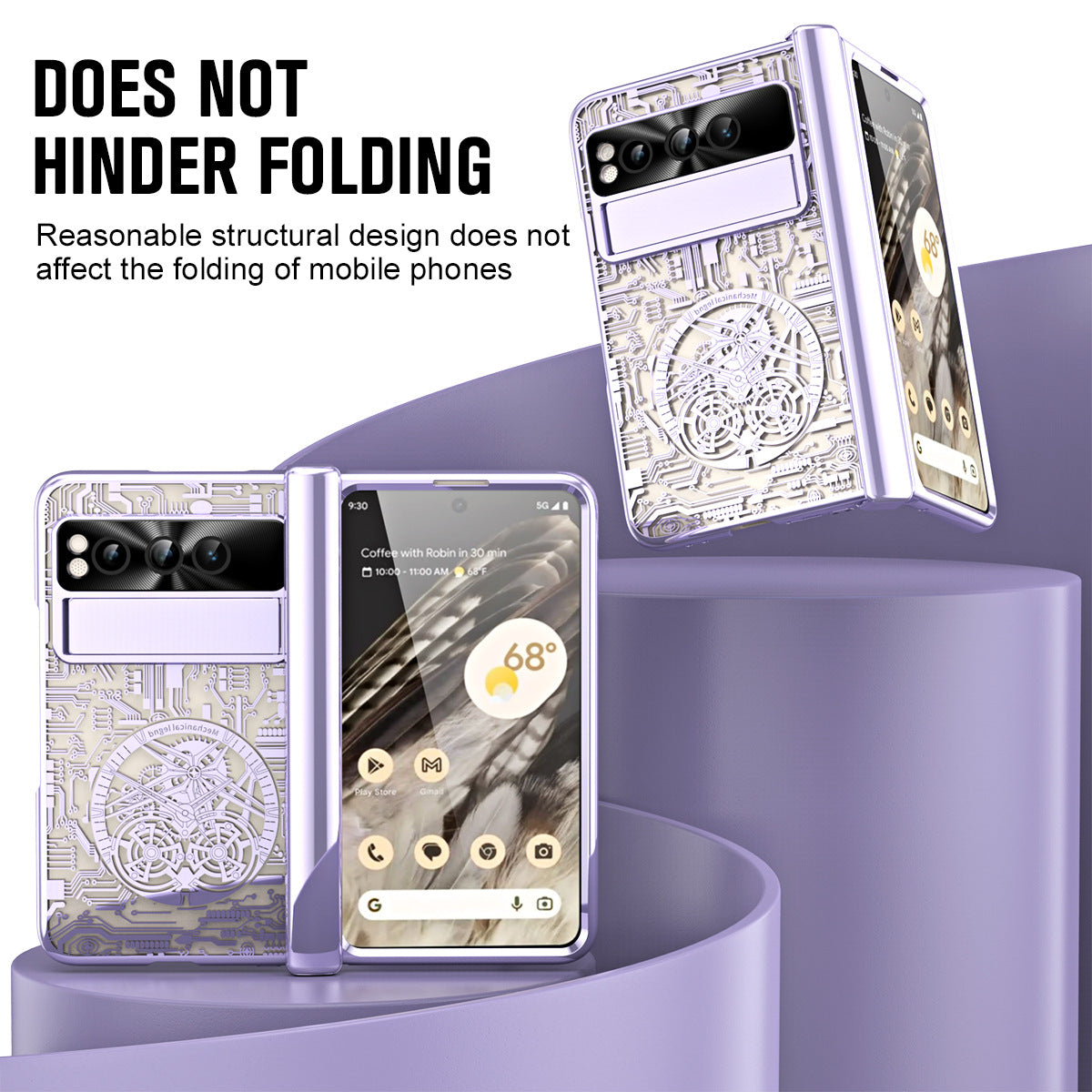 Electroplating Transparent Google Pixel Fold Case All-inclusive Drop-resistantCase with Hinge Protection Aand Kick-stand - Mycasety Mycasety