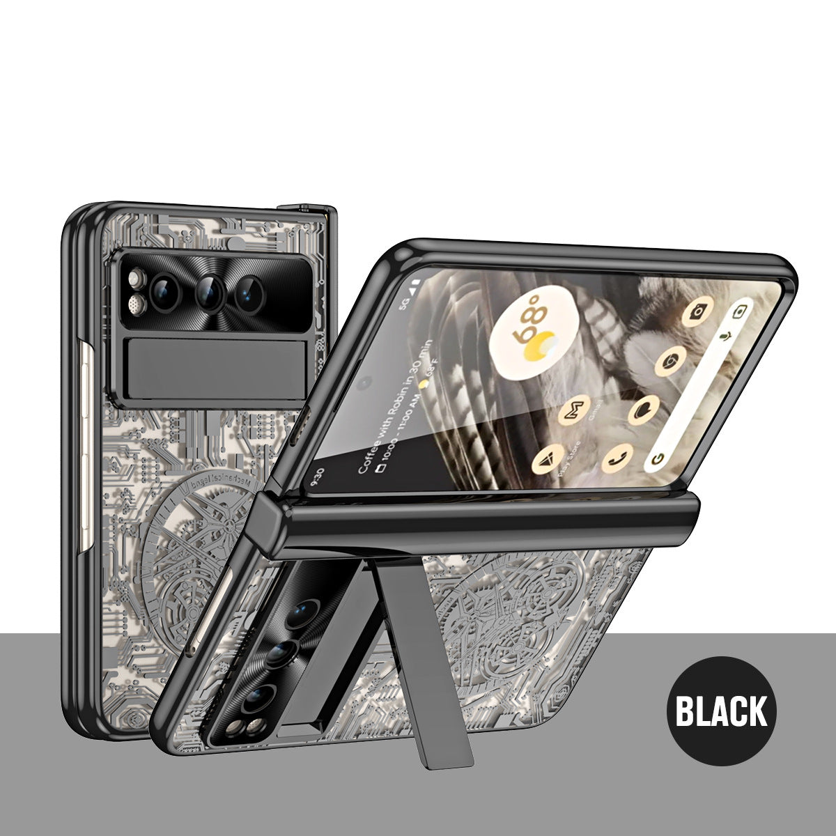 Electroplating Transparent Google Pixel Fold Case All-inclusive Drop-resistantCase with Hinge Protection Aand Kick-stand - Mycasety Mycasety